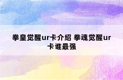 拳皇觉醒ur卡介绍 拳魂觉醒ur卡谁最强